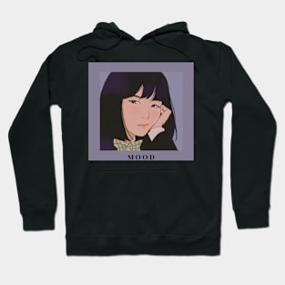 Moody cute asian girl - drawing - Color Hoodie